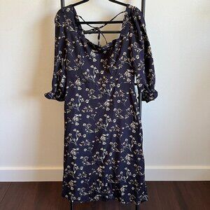 NWT Rihoas Black Floral Lantern Sleeve Midi Dress